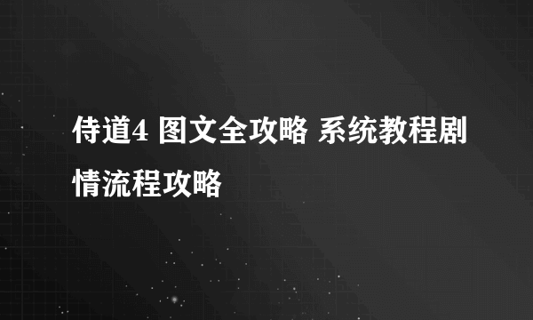 侍道4 图文全攻略 系统教程剧情流程攻略