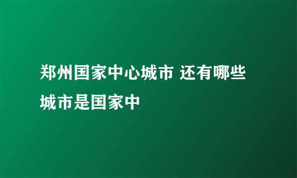 郑州国家中心城市 还有哪些城市是国家中