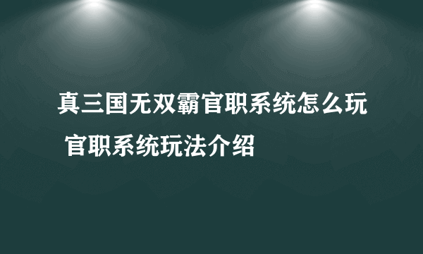 真三国无双霸官职系统怎么玩 官职系统玩法介绍