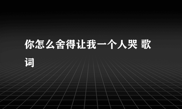 你怎么舍得让我一个人哭 歌词