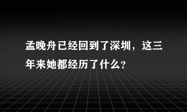 孟晚舟已经回到了深圳，这三年来她都经历了什么？