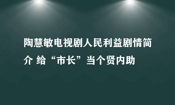 陶慧敏电视剧人民利益剧情简介 给“市长”当个贤内助