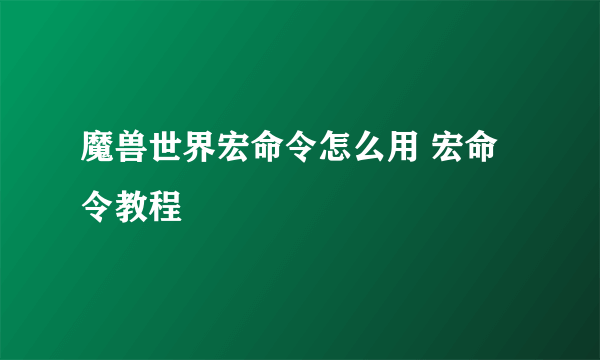 魔兽世界宏命令怎么用 宏命令教程