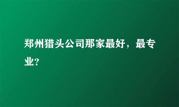 郑州猎头公司那家最好，最专业？