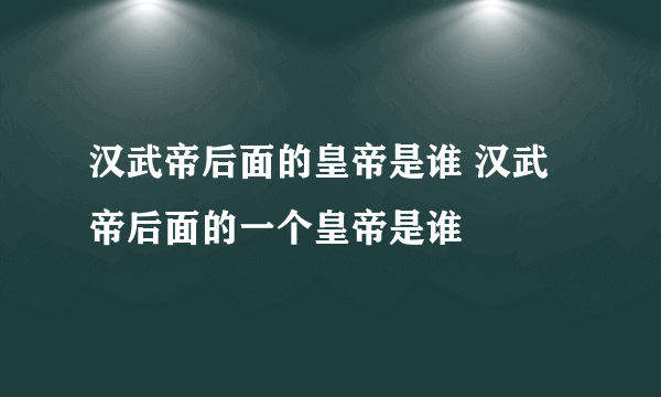 汉武帝后面的皇帝是谁 汉武帝后面的一个皇帝是谁