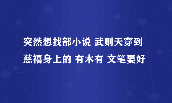 突然想找部小说 武则天穿到慈禧身上的 有木有 文笔要好