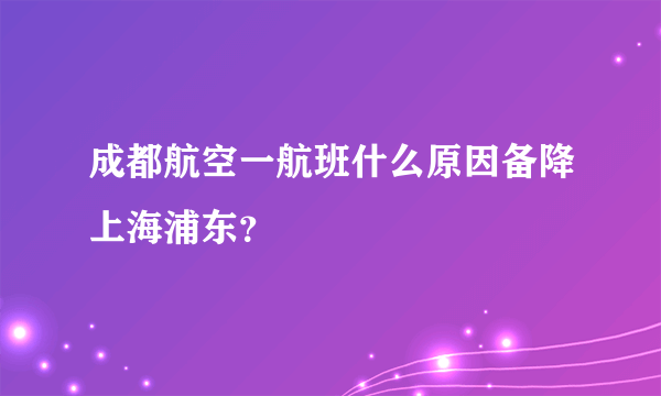 成都航空一航班什么原因备降上海浦东？