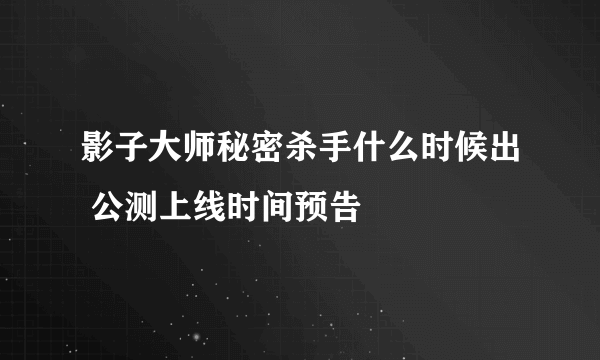 影子大师秘密杀手什么时候出 公测上线时间预告