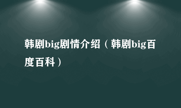 韩剧big剧情介绍（韩剧big百度百科）