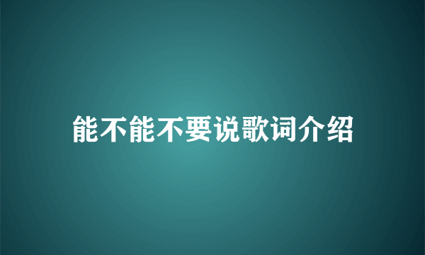 能不能不要说歌词介绍