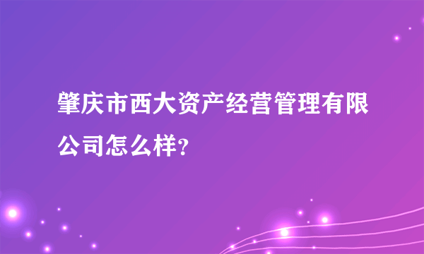 肇庆市西大资产经营管理有限公司怎么样？