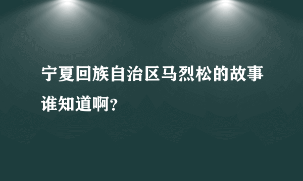 宁夏回族自治区马烈松的故事谁知道啊？