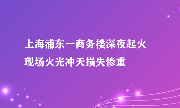 上海浦东一商务楼深夜起火 现场火光冲天损失惨重