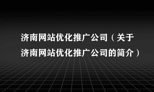 济南网站优化推广公司（关于济南网站优化推广公司的简介）