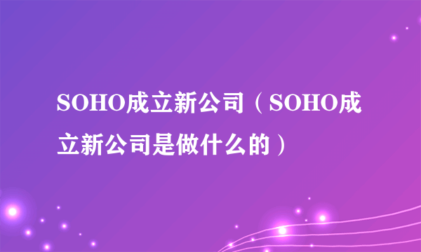 SOHO成立新公司（SOHO成立新公司是做什么的）