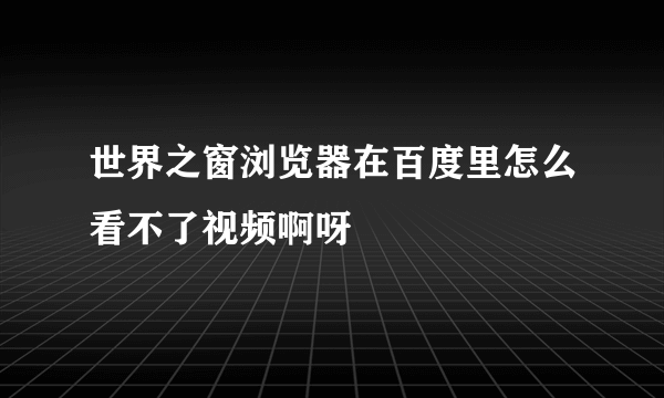 世界之窗浏览器在百度里怎么看不了视频啊呀