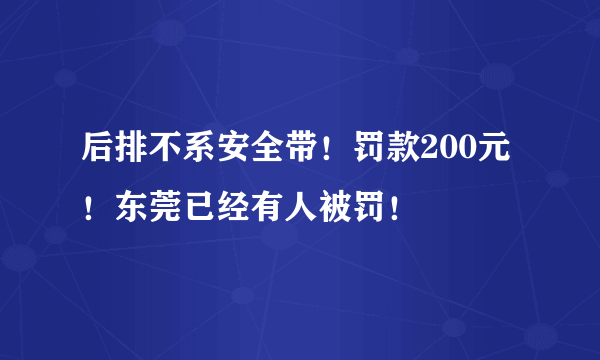 后排不系安全带！罚款200元！东莞已经有人被罚！