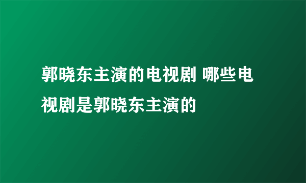 郭晓东主演的电视剧 哪些电视剧是郭晓东主演的