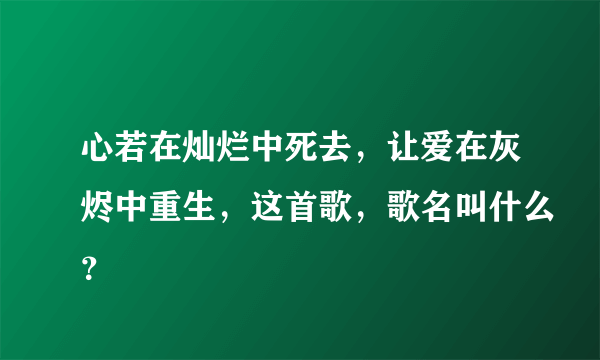 心若在灿烂中死去，让爱在灰烬中重生，这首歌，歌名叫什么？