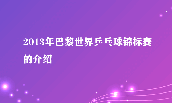 2013年巴黎世界乒乓球锦标赛的介绍