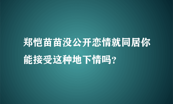 郑恺苗苗没公开恋情就同居你能接受这种地下情吗？