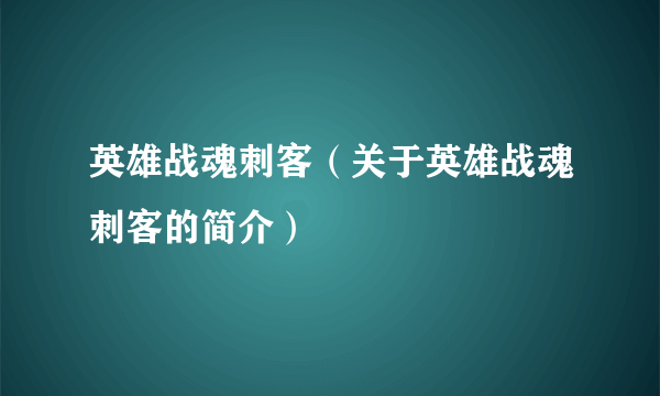 英雄战魂刺客（关于英雄战魂刺客的简介）