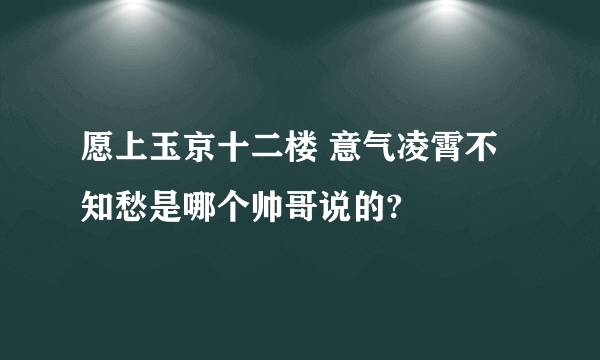 愿上玉京十二楼 意气凌霄不知愁是哪个帅哥说的?