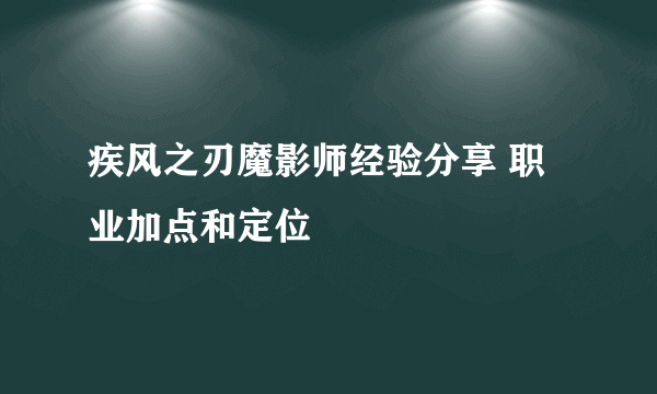 疾风之刃魔影师经验分享 职业加点和定位