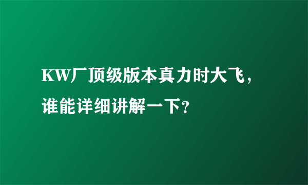 KW厂顶级版本真力时大飞，谁能详细讲解一下？