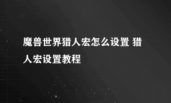 魔兽世界猎人宏怎么设置 猎人宏设置教程