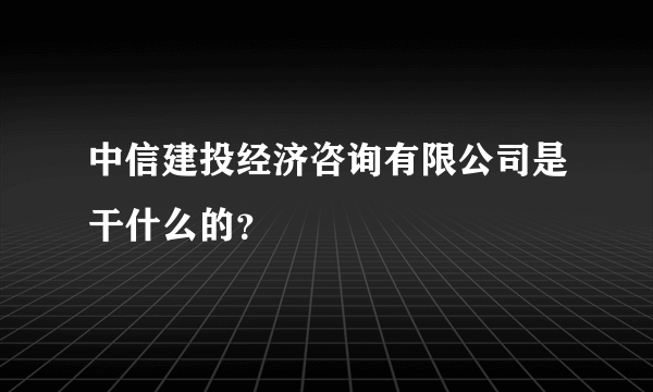 中信建投经济咨询有限公司是干什么的？