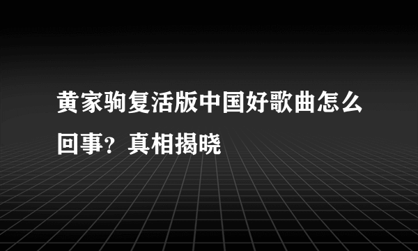 黄家驹复活版中国好歌曲怎么回事？真相揭晓