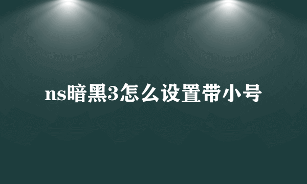 ns暗黑3怎么设置带小号