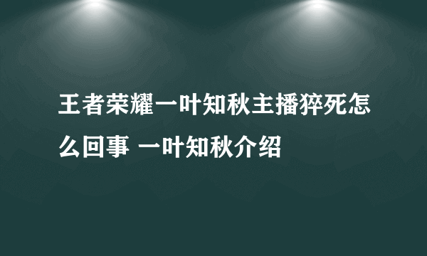 王者荣耀一叶知秋主播猝死怎么回事 一叶知秋介绍