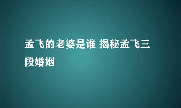 孟飞的老婆是谁 揭秘孟飞三段婚姻