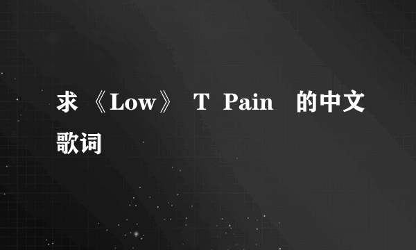 求 《Low》  T  Pain   的中文歌词