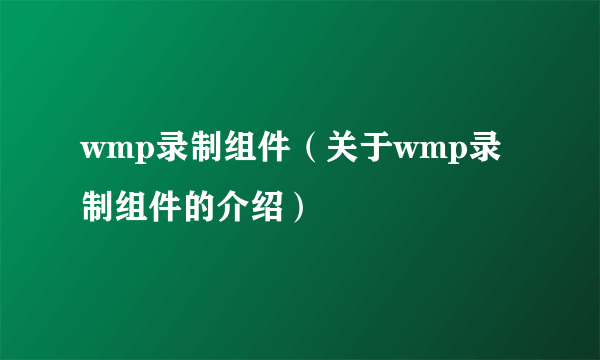 wmp录制组件（关于wmp录制组件的介绍）