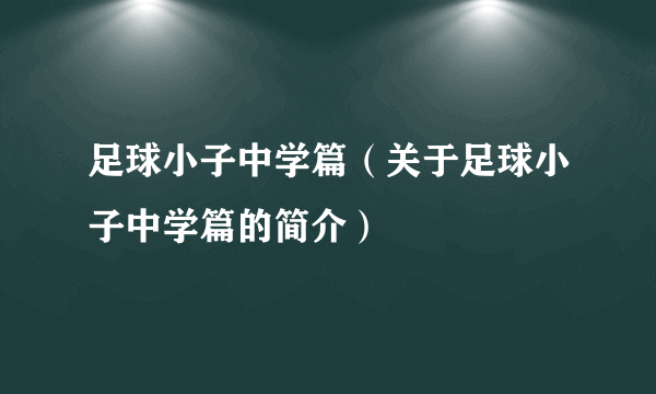 足球小子中学篇（关于足球小子中学篇的简介）