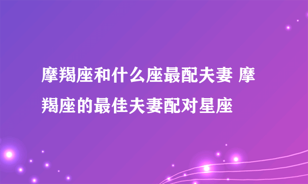 摩羯座和什么座最配夫妻 摩羯座的最佳夫妻配对星座