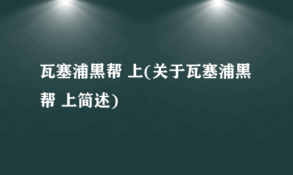 瓦塞浦黑帮 上(关于瓦塞浦黑帮 上简述)