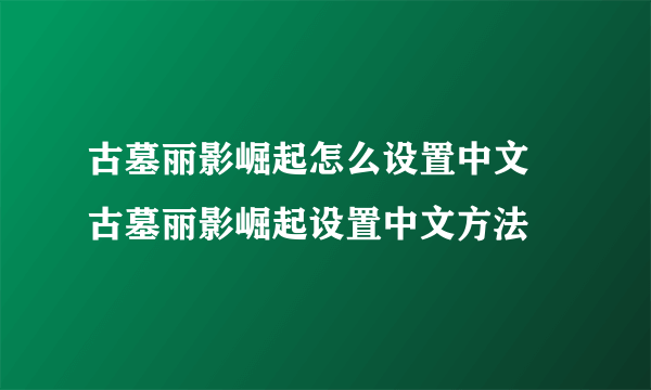 古墓丽影崛起怎么设置中文 古墓丽影崛起设置中文方法