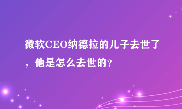 微软CEO纳德拉的儿子去世了，他是怎么去世的？