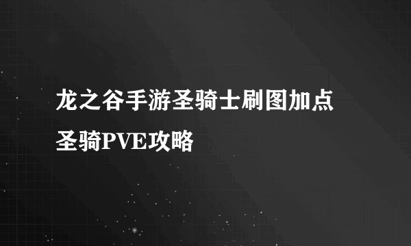 龙之谷手游圣骑士刷图加点 圣骑PVE攻略