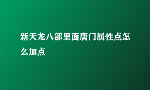 新天龙八部里面唐门属性点怎么加点