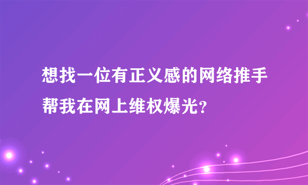 想找一位有正义感的网络推手帮我在网上维权爆光？