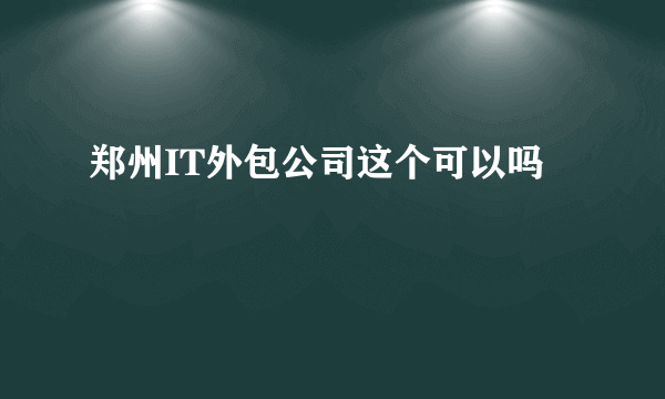 郑州IT外包公司这个可以吗