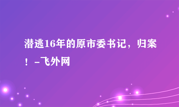 潜逃16年的原市委书记，归案！-飞外网