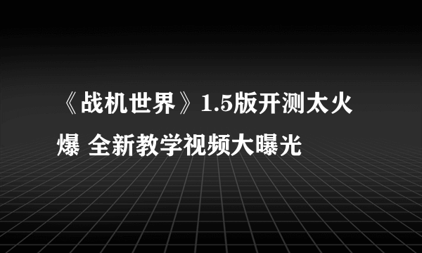 《战机世界》1.5版开测太火爆 全新教学视频大曝光