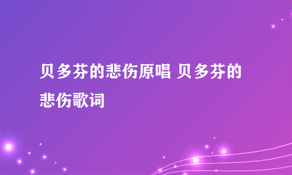 贝多芬的悲伤原唱 贝多芬的悲伤歌词