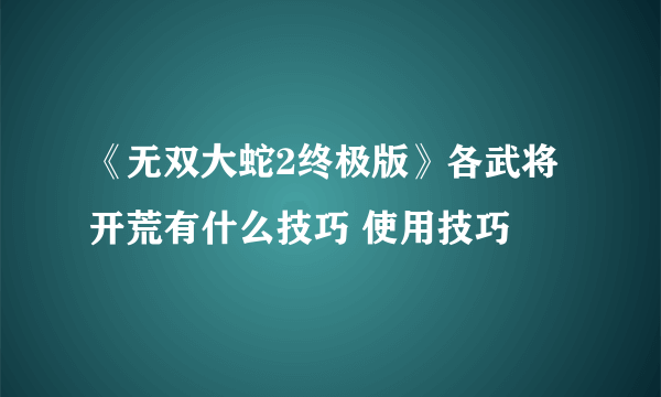 《无双大蛇2终极版》各武将开荒有什么技巧 使用技巧